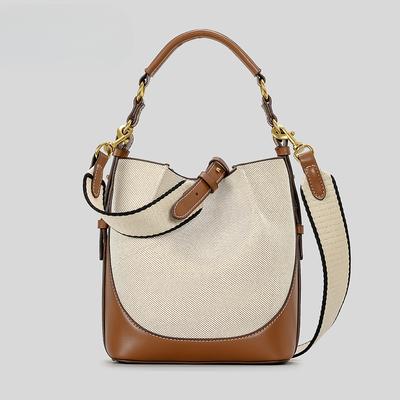 Women's Large Capacity Wide Shoulder Strap Shoulder Handbag Canvas Crossbody Tote Bundle Bucket Bag