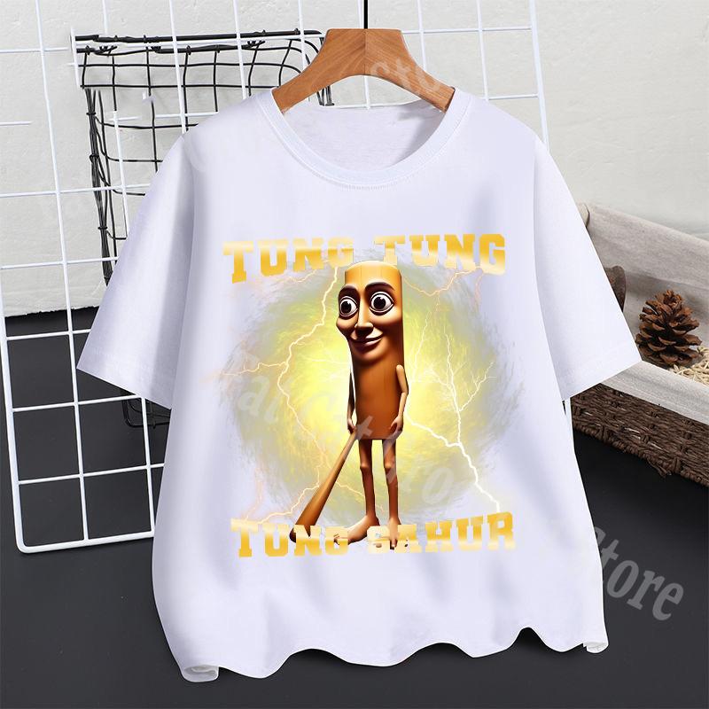 2025 Tralalero Tralala T-shirt Boys Summer Tungtung Sahur Brainrot Short Sleeve Children Anime Figures Tees Tops Kids Clothes Gift