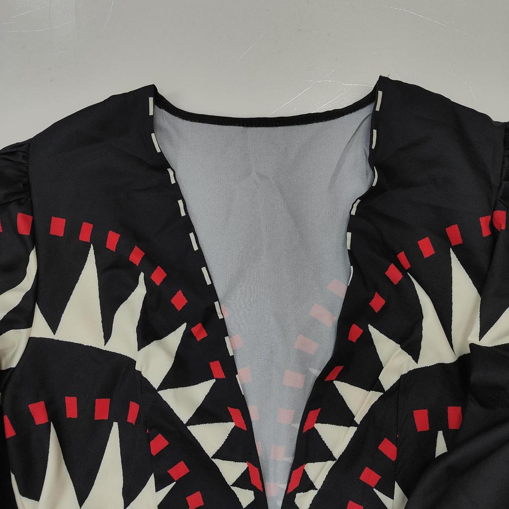 Spring Autumn elegant party Evening Dresses for women fashion vintage graphic print Lantern Sleeve Women's black maxi Dress Casual bodycon dress