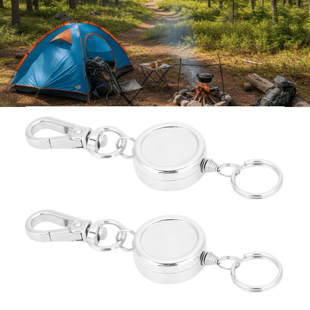 2 Pcs Metal Anti Theft Key Buckle High Resilience Stretch Nylon Locking Mechanism Retractable Key Chain Key Ring Reel