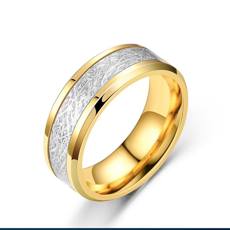 8mm Width Meteorite Stone Pattern Inlaid Silver Color Steel Ring Couple Wedding Band Engagement Jewelry