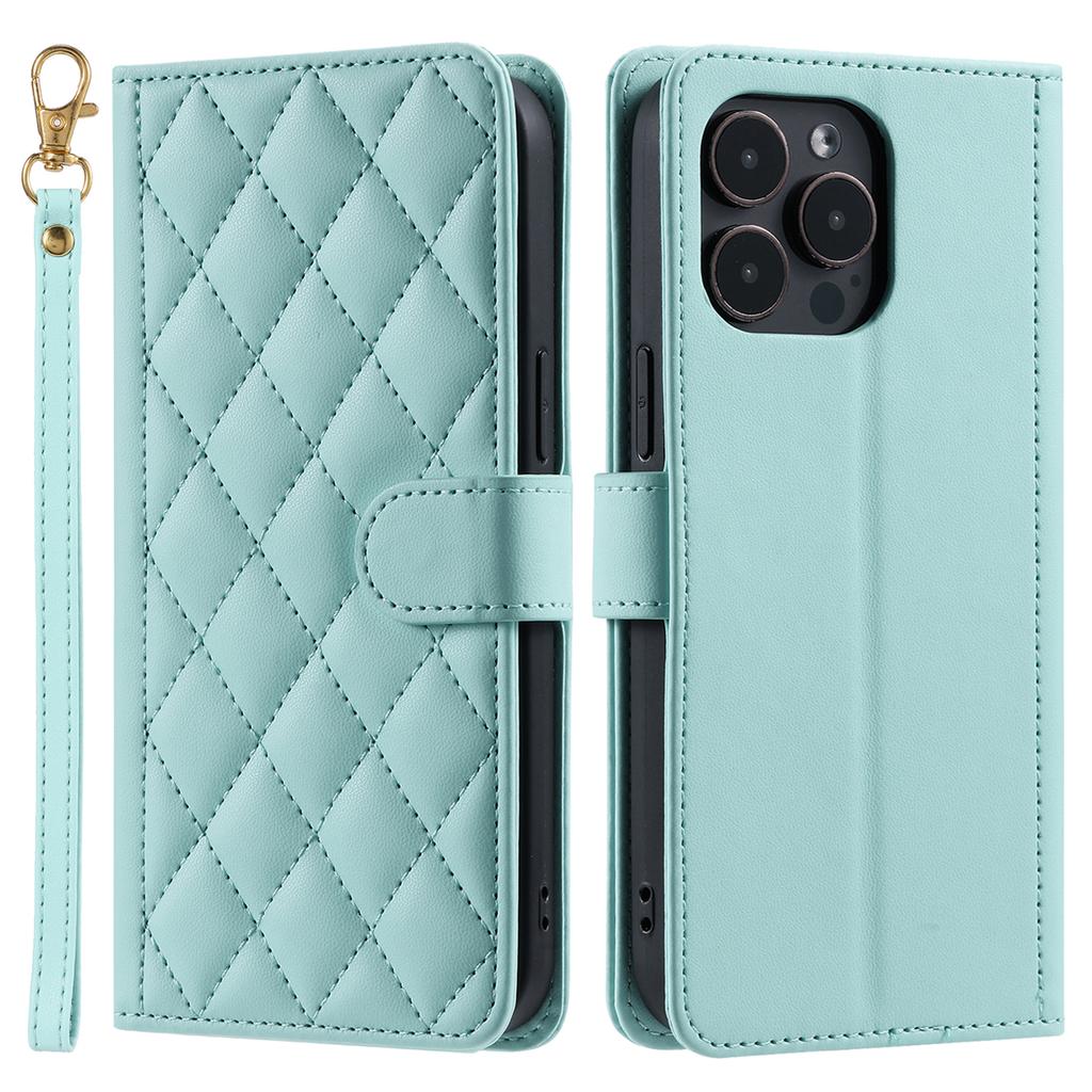 For iPhone 14 Pro Max Leather Phone Case with Wallet Rhombus Grid Pattern