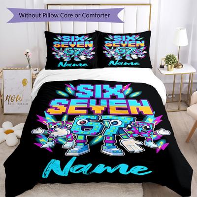 3pcs Custom Name 67 Bedding Set Duvet Cover Closure Includes 1 Duvet Cover & 2 Pillowcases, Soft and Comfortable for All Seasons.