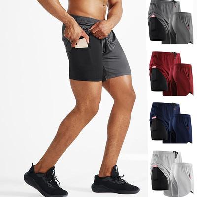 Herren Laufshorts 2 in 1 Doppelstöckige Sport-Jogging-Fitness-Shorts Schnelltrocknende Gym Sport Gym Kurze Hosen