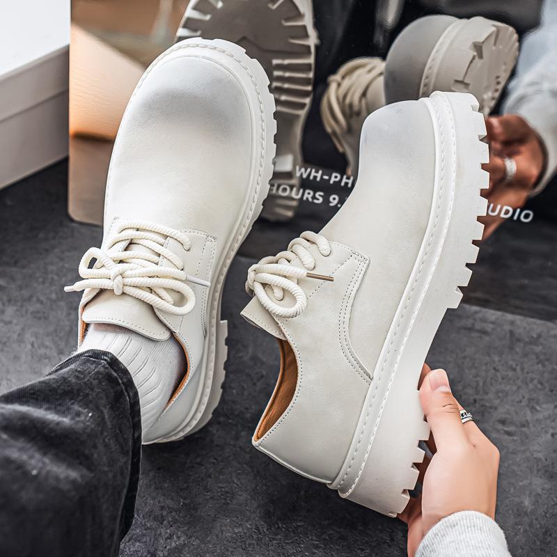 Big head and platform business casual derby shoes brown trend versatile niche heightening tooling leather shoes men's retro Martin