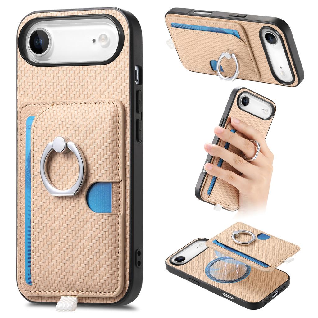 For iPhone Air Case Ring Kickstand Leather Back Cover with Magnetic Detachable Card Holder