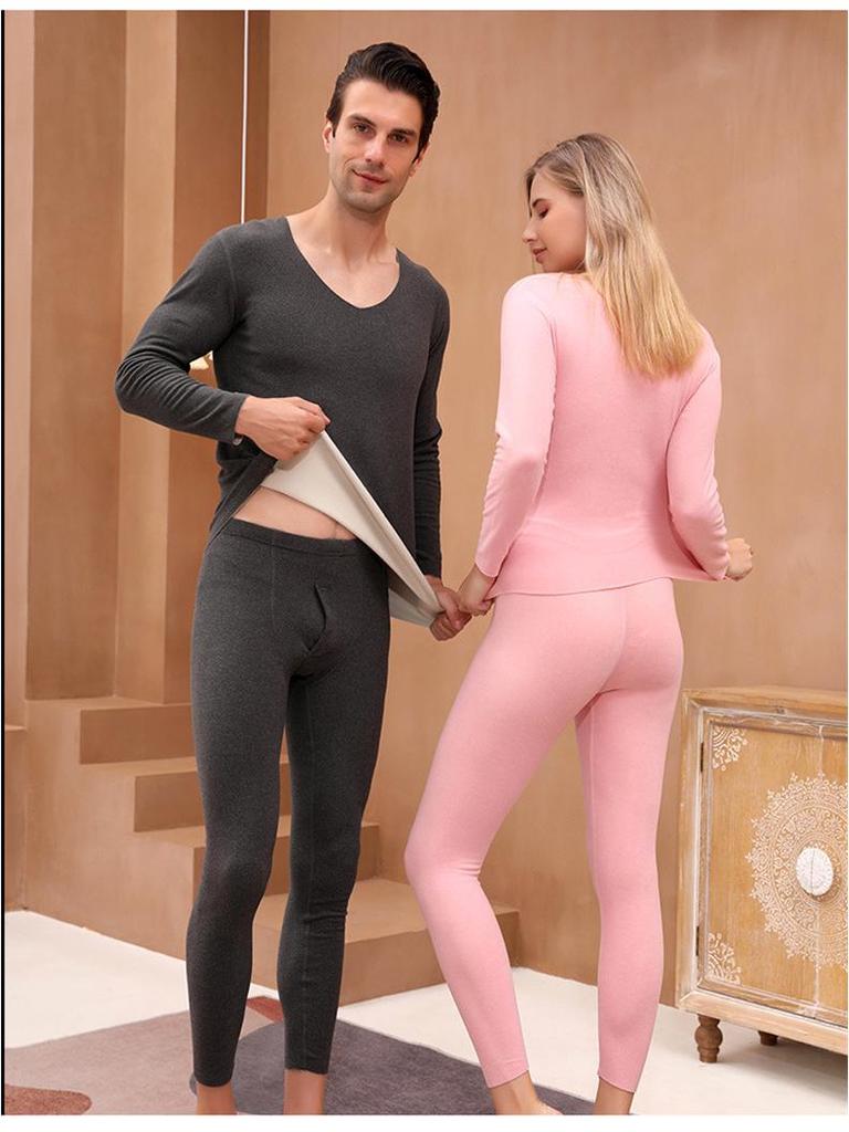 Double-Sided Brushed Seamless Warm Base Layer Set for Men & Women - Fleece-Lined, Perfect for Autumn and Winter