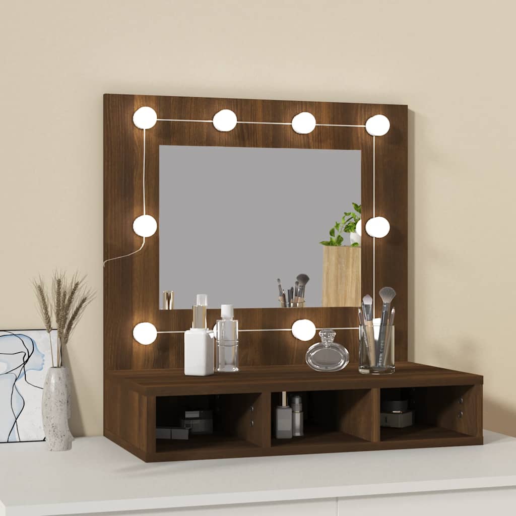 Vidaxl Cabinet With Mirror And LED Lighting, Brown Oak, 60X31.5X62 Cm