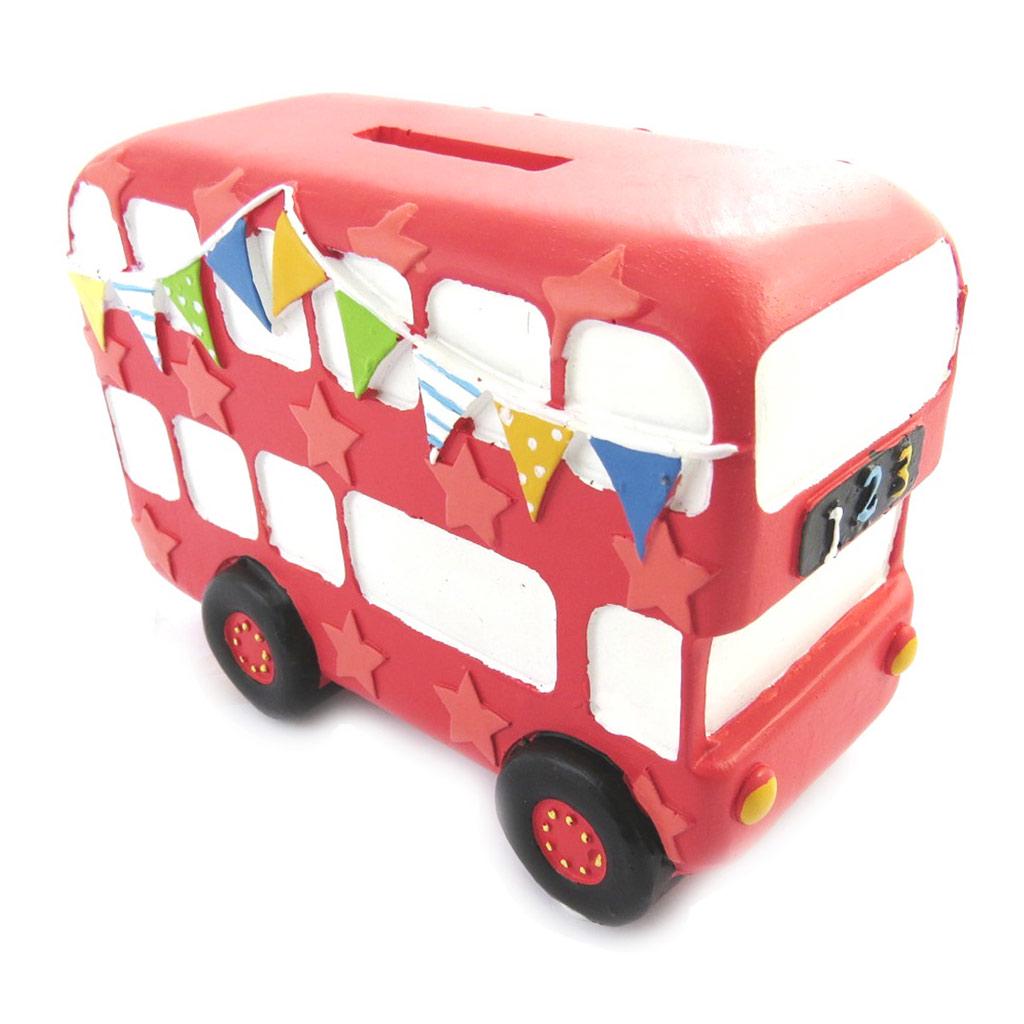 Les Trésors De Lily [M7749] - Tirelire résine 'Bus Anglais' rouge (2 étages) - 12x9x6 cm