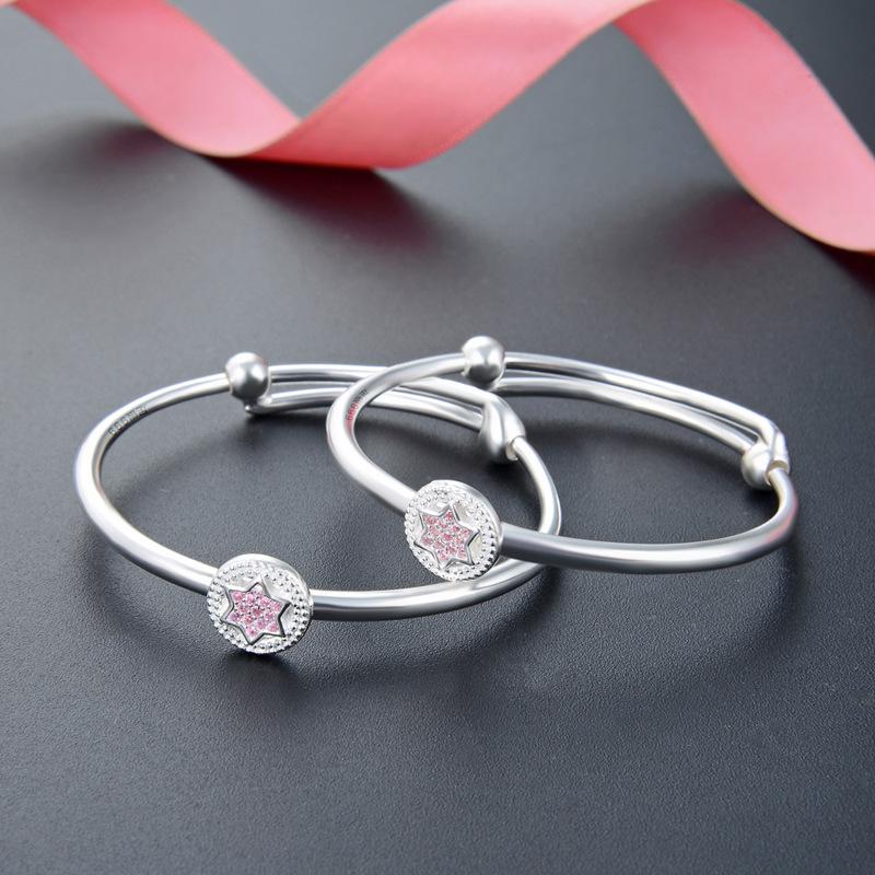 Wholesale of Children's Jewelry In Factory S999 Full Silver Hexagram Star Baby Bracelet, Silver Baby Foot Loop with Adjustable Size