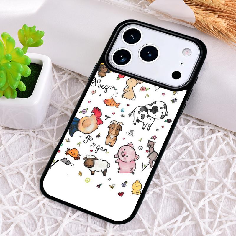 

Love Vegan Animal Phone Case for iPhone 17 Air 16 15 11 12 14 13 Pro Max Shockproof Cover iPhone 14 Pro Max