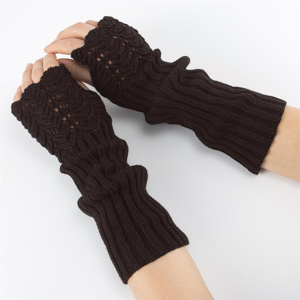 A Pair Women Knitted Warm Half Gloves Autumn Winter Fingerless Gloves Girls Solid Color Wrist Protection Arm Warmers