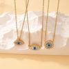 Elegant European Blue Gold-Plated Titanium Steel Eye Pendant Necklace for Women - Versatile Clavicle Chain Jewelry