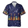 Camicie Grafiche Moda Ukulele da Uomo Abbigliamento Casual Ragazzo Ukelele Camicia da Spiaggia Strumento Uke Hawaiano Cantante Maschile Camicetta con Bavero