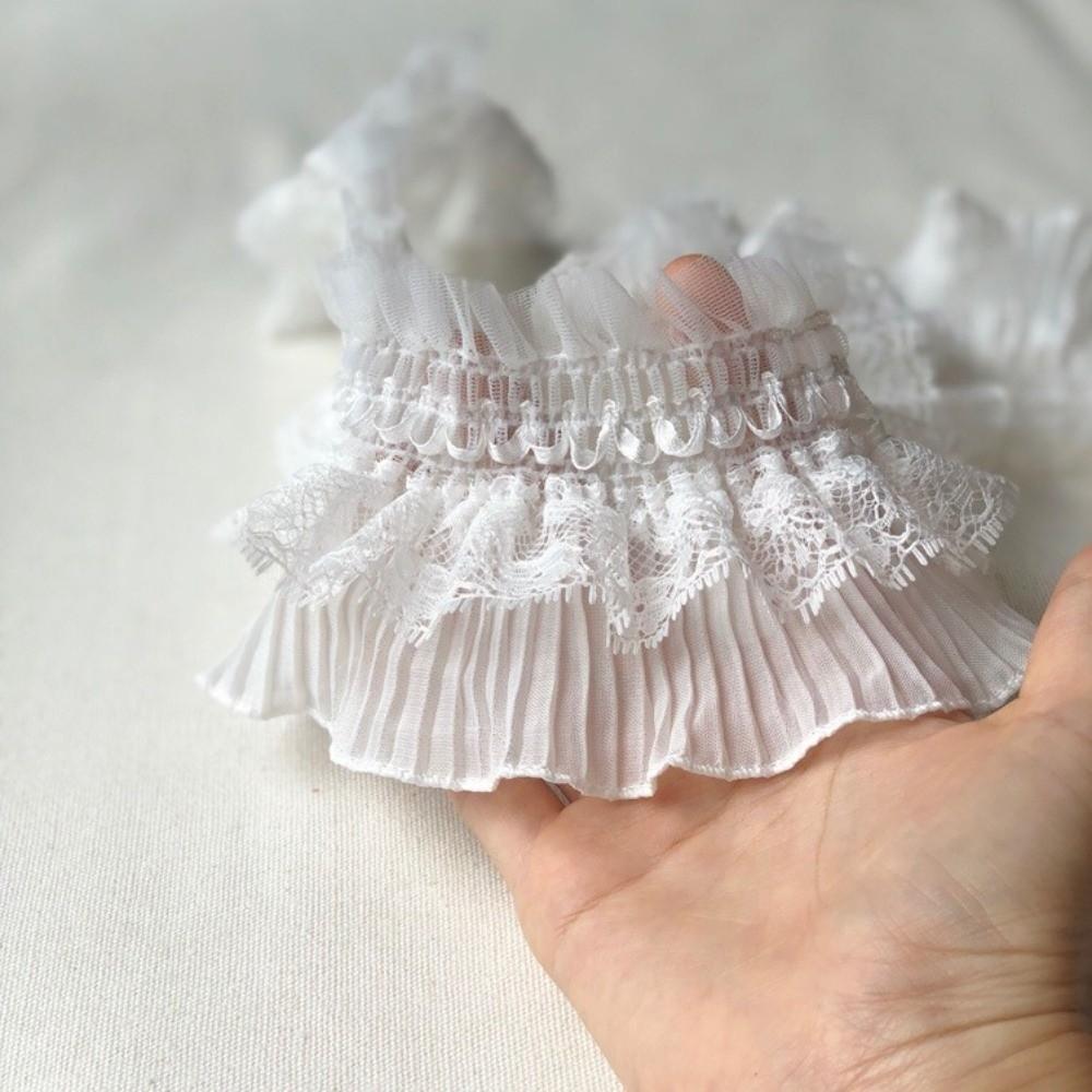 Vintage White Black Embroidery Lace Ruffle Trim Elastic Lace Fabric DIY Stretch Lace DIY Crafts