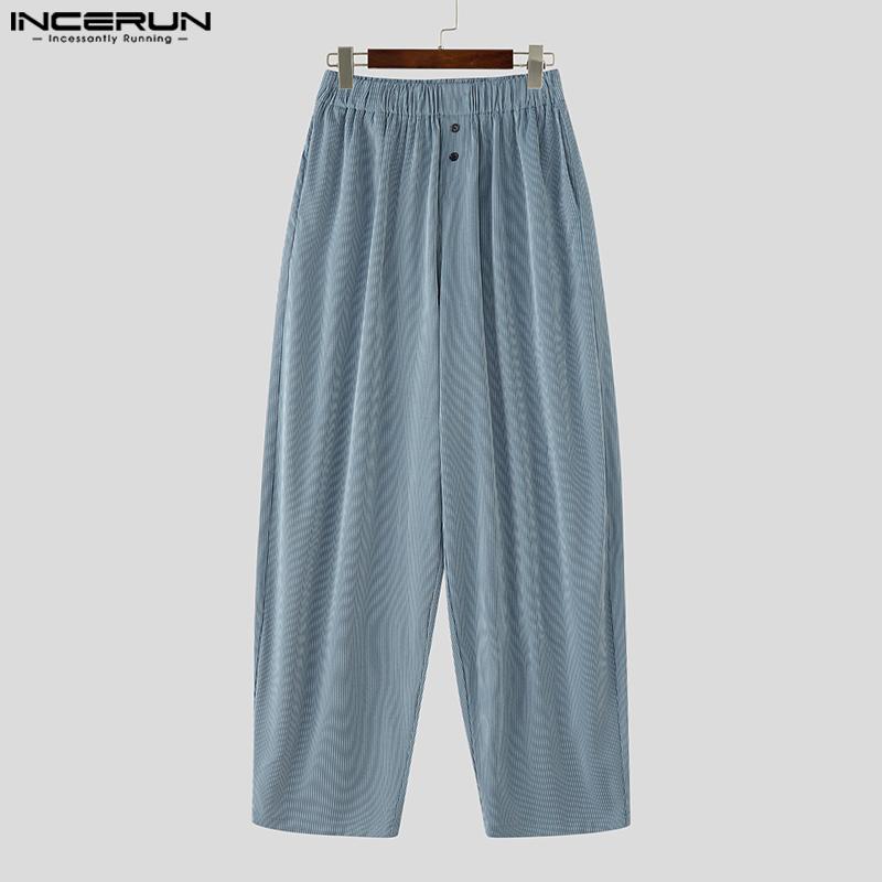 INCERUN Men Elastic Waist Striped Print Casual Loose Harem Pants Trousers with Pocket
