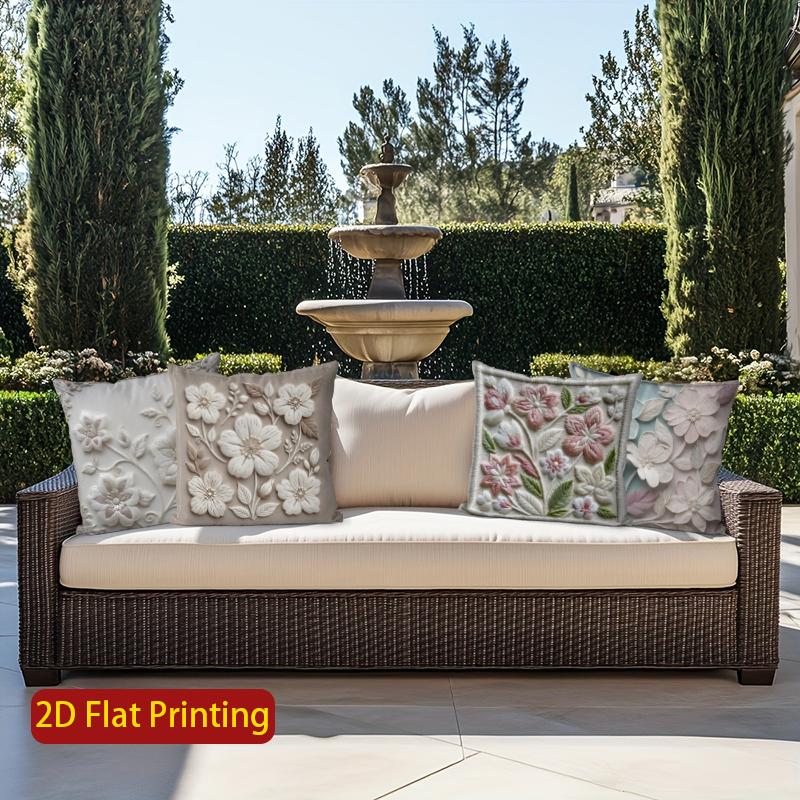2D Floral Embroidered Pattern Decorative Pillow Covers Pattern Cushion Cover Suitable For Sofa Bedroom Car Pillow Cover