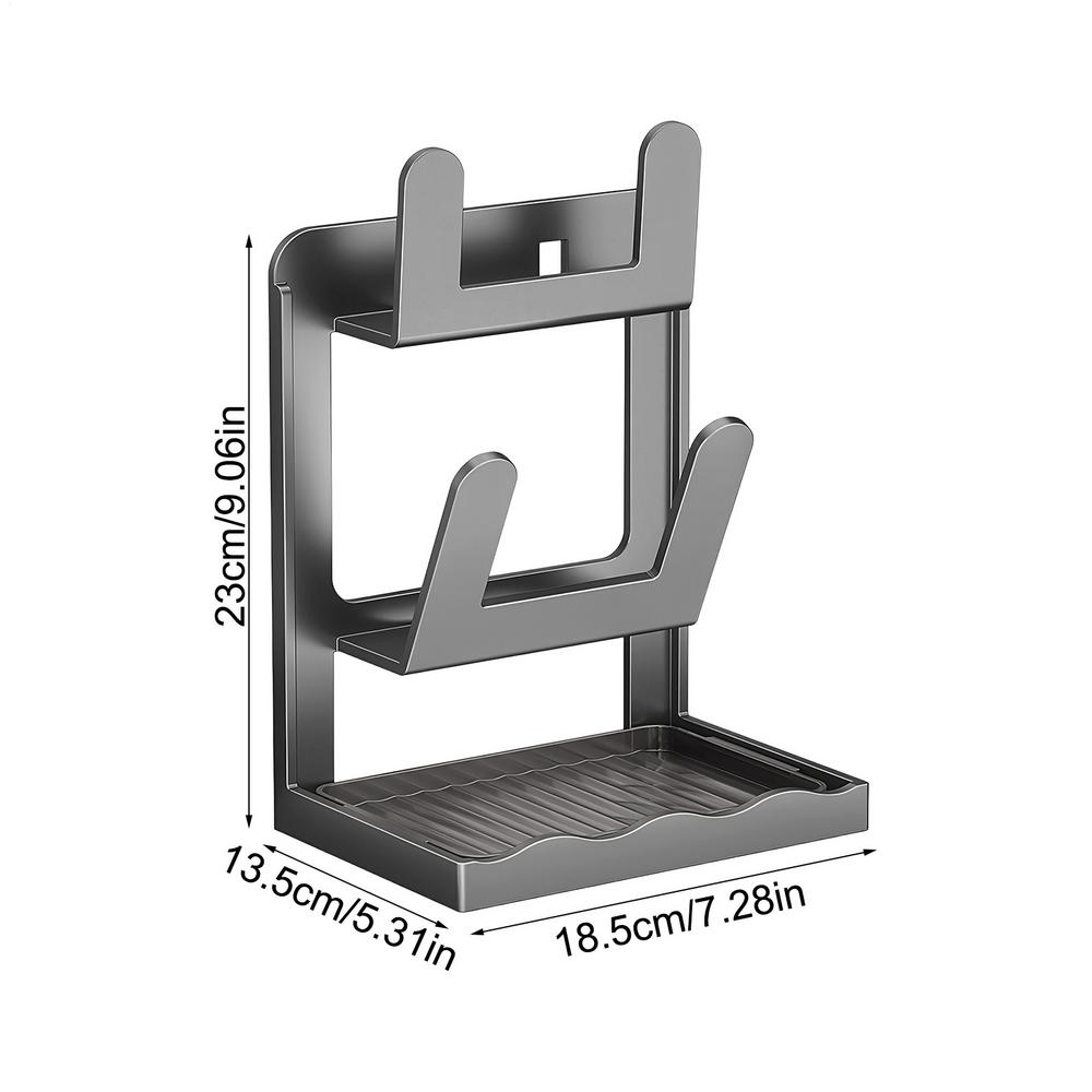 Double Layer Pot Lid Organizer Kitchen Vertical Pan Lid Holder With Drip Tray Carbon Steel Space Saving Pot Top Rack