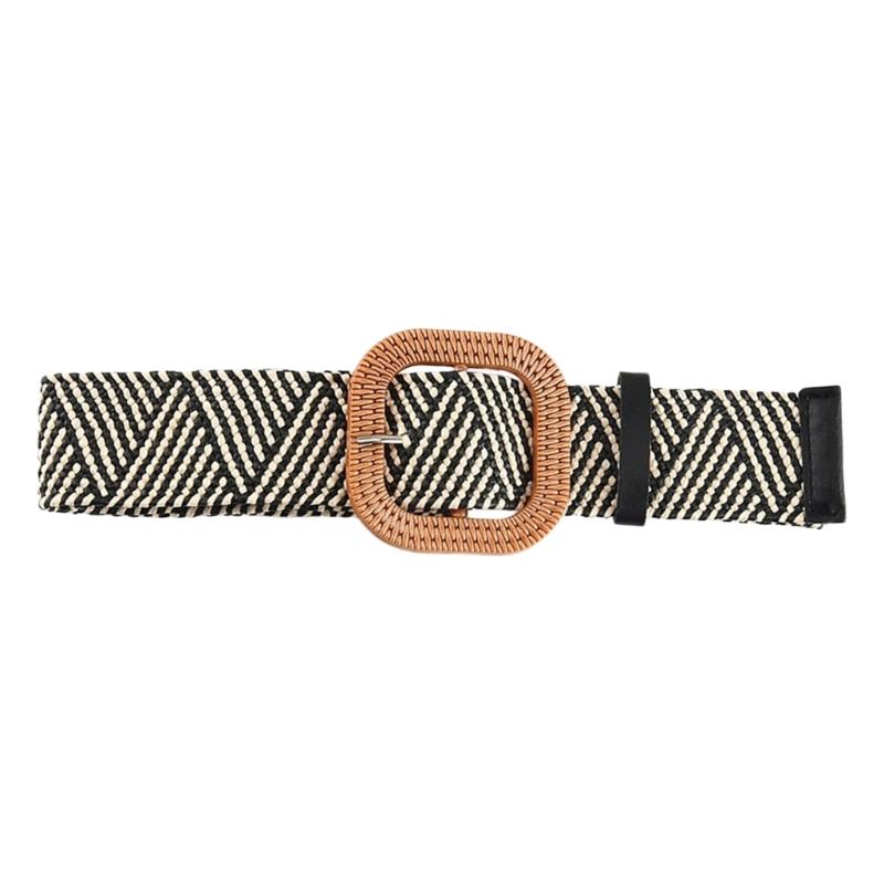 Plastic Buckle Waist Belt Aesthetic Braided Belt Decorative Waistband Wide Belt for Dress Elegant Weaving Waiststrap