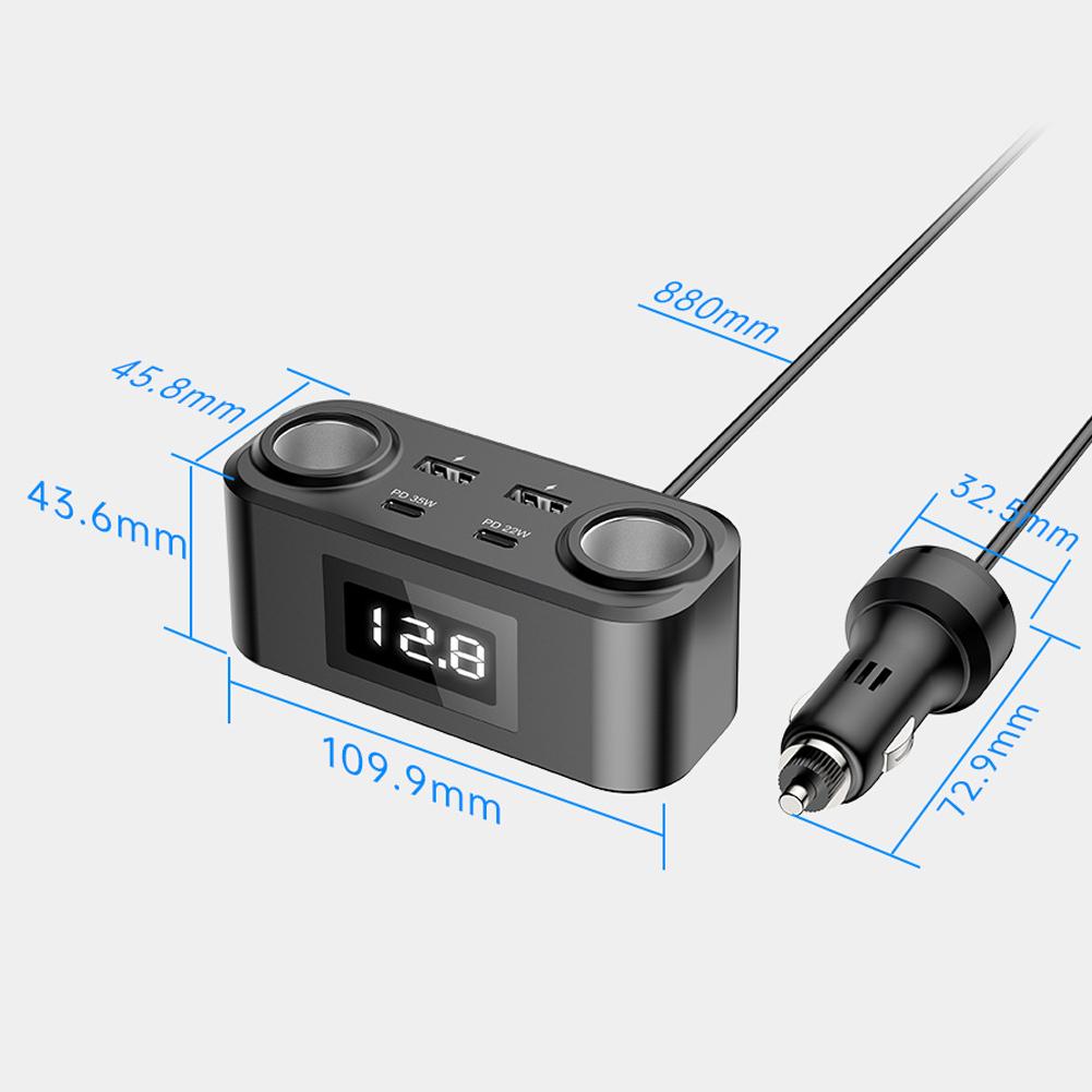 Car Chargers PD+QC3.0 Quick Charge Adapter 2 Socket Power Splitter 12 24V with LED Voltage Detection for Car Truck SUV