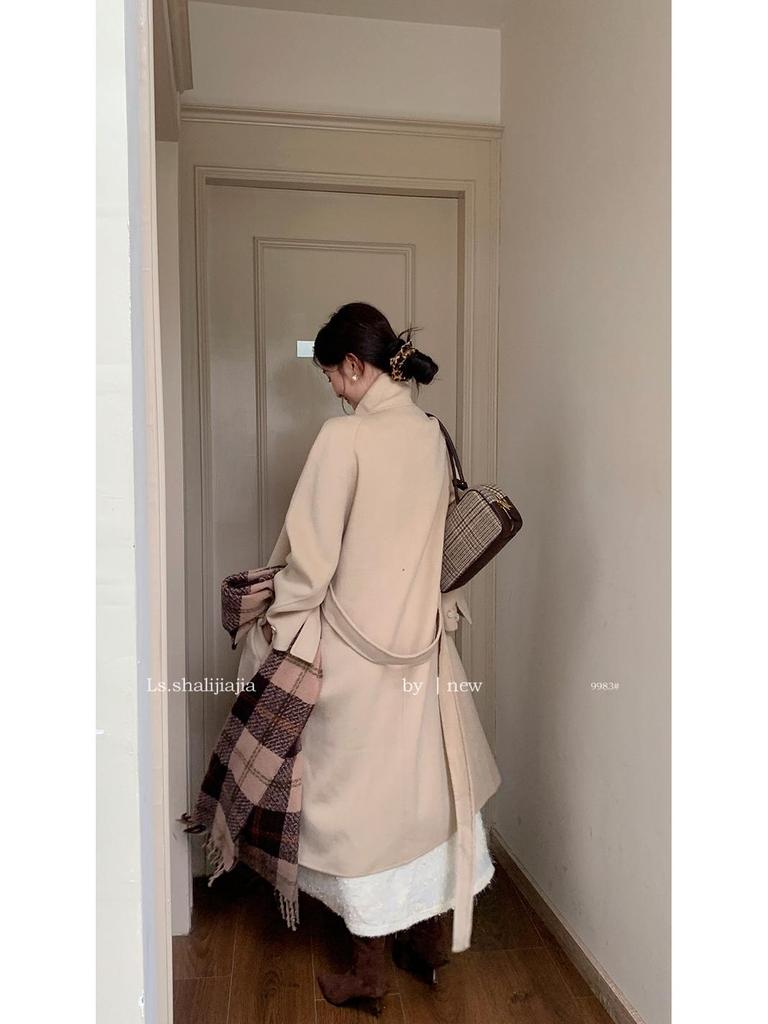 LS 2024 Women's High-End Cashmere Trench Coat - High Neck, Warm, Relaxed Fit