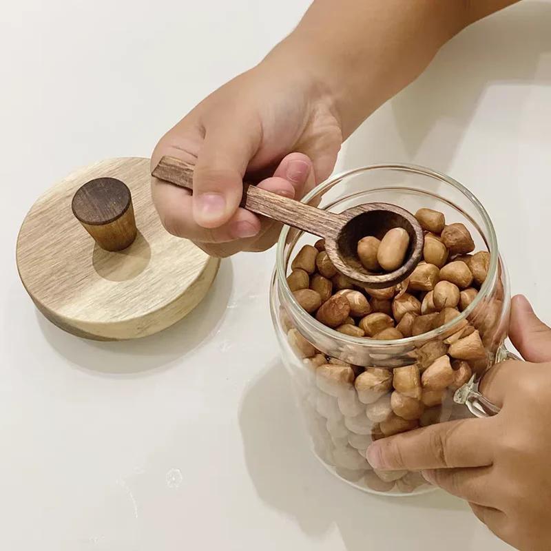 Glass Pot Kitchen Food Grade Sealed Glass Jar Coffee Powder Seasoning Storage Jar Acacia Wood Honey Jar