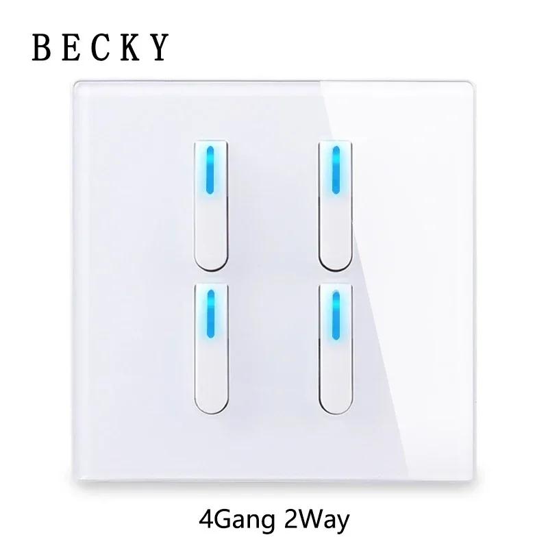 White Wall Lamp Tempered Glass International Switch Self-Reset Led Indicator Light Piano Keys Wall Lamp Panel 1-4gang 1Way 2Way