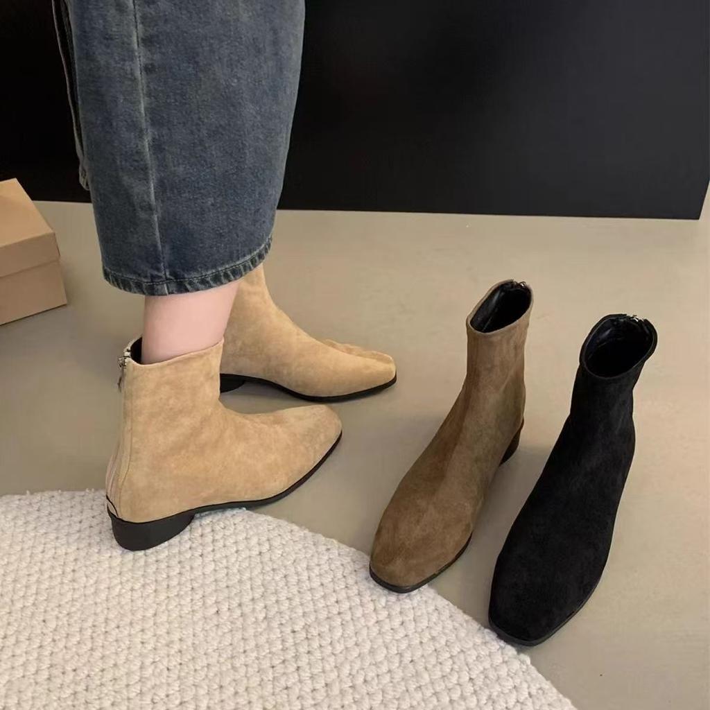 Coarse heel small ankle boots versatile fashion foreign style French high sense retro suede small short boots femininity thin boots