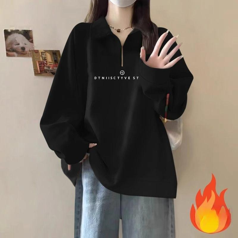 This Is A Loose Polp-neck, Fleece, Semi-zipped Hoodie for Women That Can Hide Flaws and Make Them Look Slimmer and Younger in Autumn and Winter