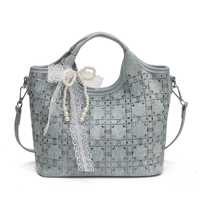 New High-end Diamond-encrusted Portable Vegetable Basket Bag Women's Casual Versatile Shoulder Messenger Bag