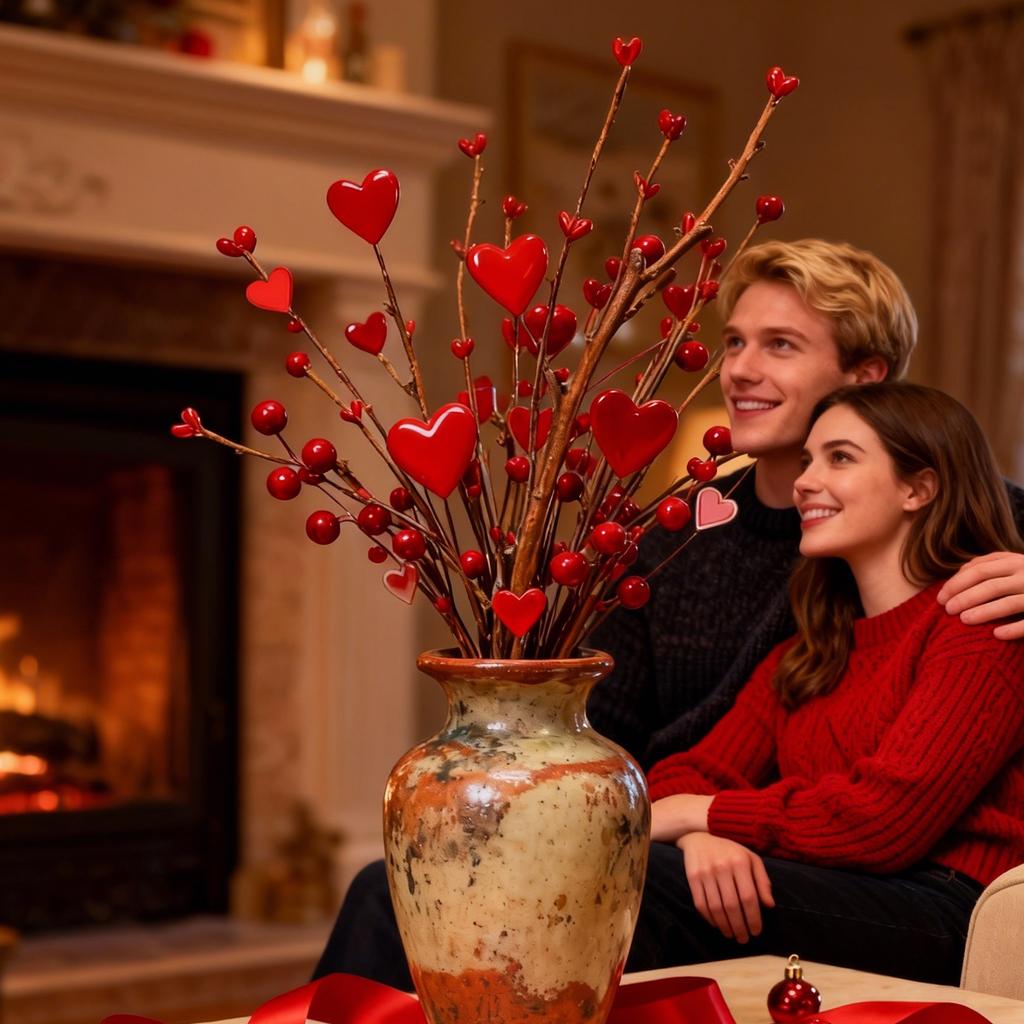 Dekorativer Valentinstagsstrauß mit Beeren, ein Mittelstück für den Esstisch, eine Heimdekoration für die Qixi-Festparty.