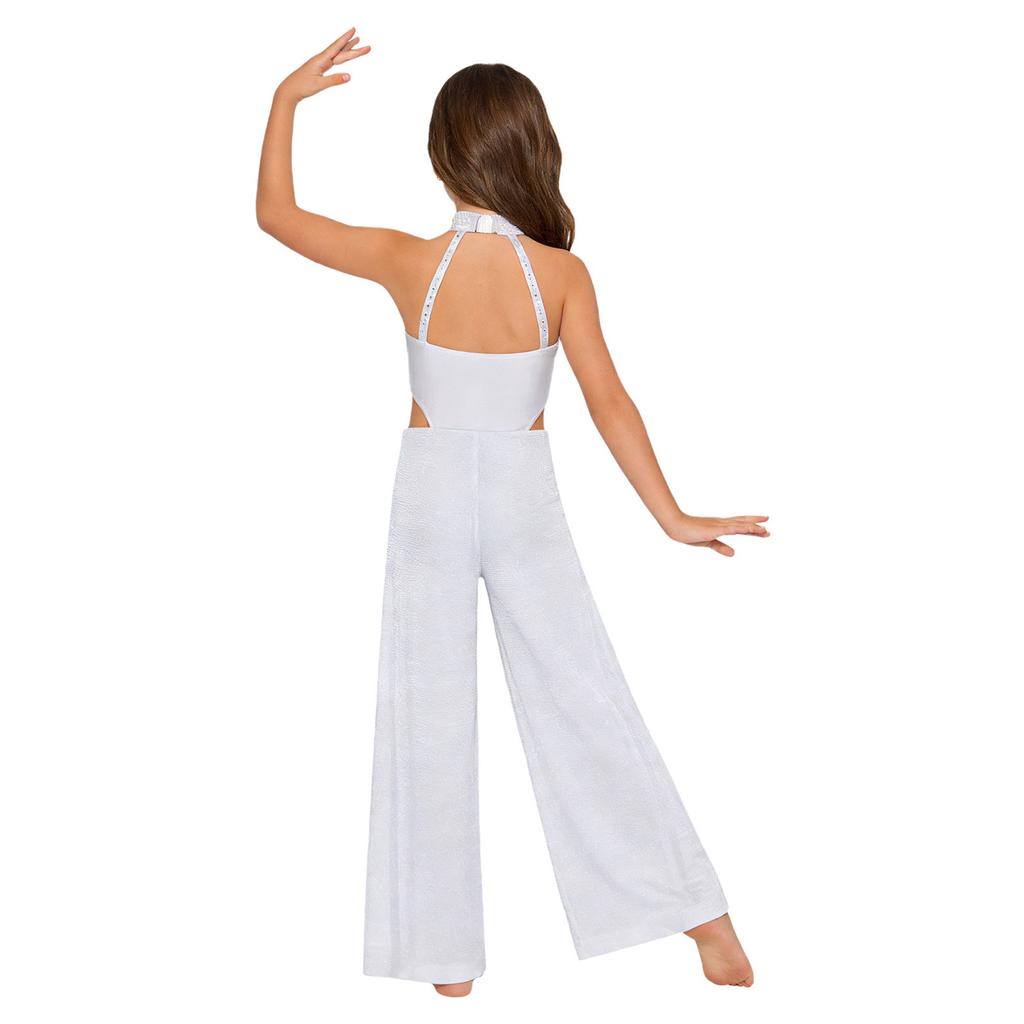 Tuta Larga da Ragazza Scollo all'Americana Senza Maniche Rucherata Rete Davanti Schiena con Laccetti Strass Costume da Ballo