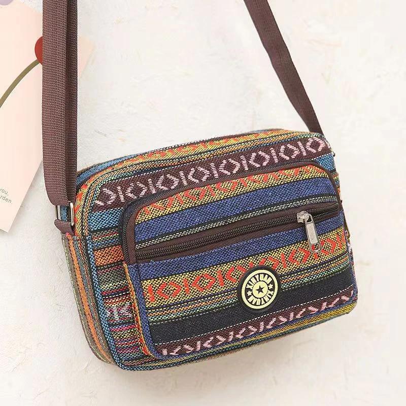 Multi Layer Messenger Bag Women Striped Canvas Single Bag Woman Mobile Phone Crossbody Bag Nylon Oxford Shoudler Bag