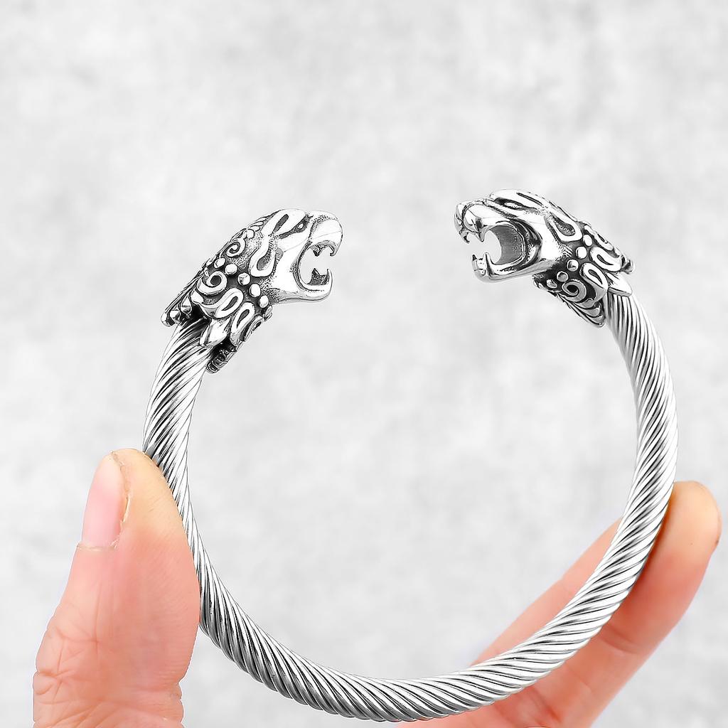 Vintage Viking Stainless Steel Men's Viking Animal Bracelet Hip Hop Nordic Vintage Fashion Amulet Bracelet Punk Jewelry