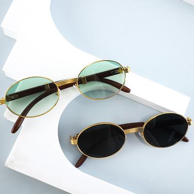 Vintage Oval Sunglasses Oval Frame Sunglasses Metal Sunglasses Literary Sunshades