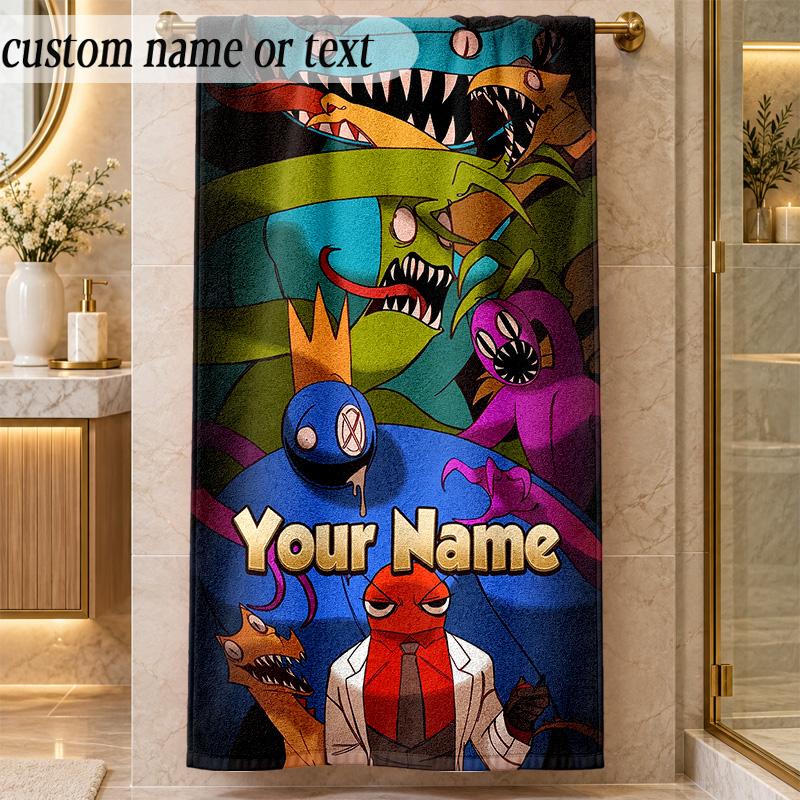 Beach TowelRainbow Friends Custom Name Text Personalized Soft Towel for Beach Pool Indoor Home Decor Gift