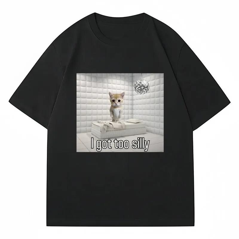 

I Got Too Silly Funny Sad Crying Cat Meme T Shirt Women Trendy Short Sleeve Round Neck T-shirt Summer Sport Casual Streetwear... S разноцветный