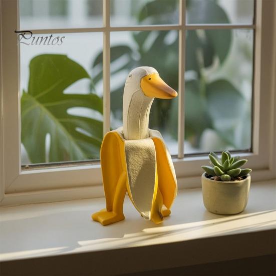 Realistic Resin Craft Creative Banana Duck Figurine, Sculpture, Novelty Art Micro Landscape Accessory Statue, Funny Desk Ornament for Home Office