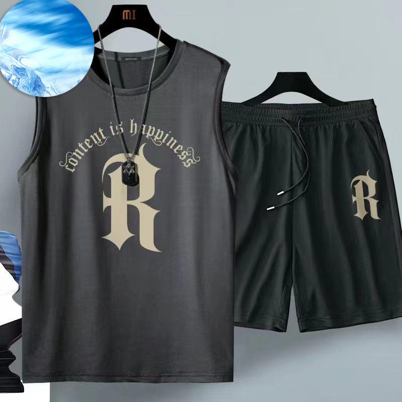 Мужские брюки, летние баскетбольные шорты, спортивная футболка с коротким рукавом, шорты, комплект, мужские повседневные мужские джоггеры M серый