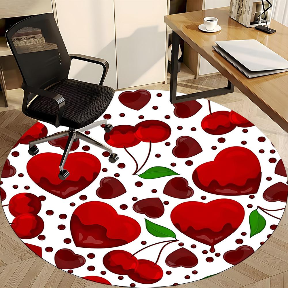 1 Stück Kirschen Herzen Büro Runder Teppich, Rutschfest, Weich und Langlebig, Büroteppich für Innendekoration, Perfekt für Büro, Dekoration yy260204035