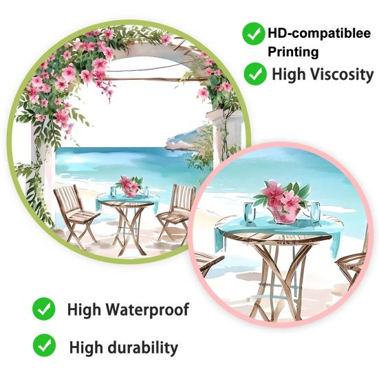Summer Beach Window Cling Coastal Theme Flowers Bistro Set Static Glass Sticker Reusable PVC Decals for Home Bathroom Kitchen Decor