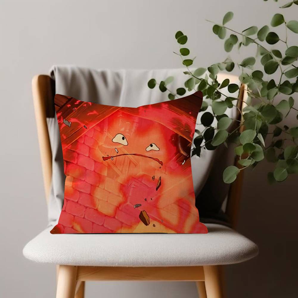 Anime Calcifer HHowls MMoving CCastle Cushion Cover Inches Farmhouse Decor Home Throw Pillow Covers For Couch Decorations