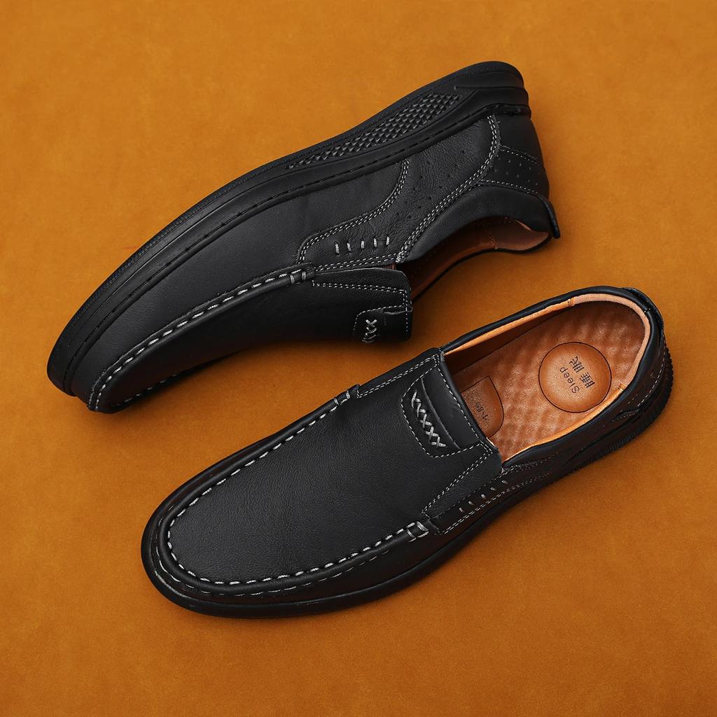 Fashion Mens Genuine Leather Hiking Shoes Soft Anti-slip Rubber Loafers Man Casual Leather Shoes Handmade Walking Footwear Driving Shoes