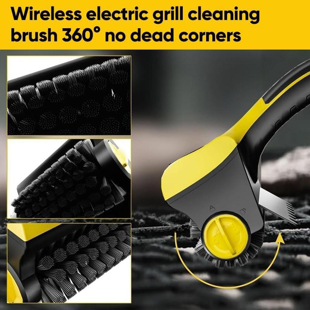Wireless Electric Grill Brush With Replaceable Brush Heads for Outdoor Rotating Roller Cleaning Tool 350 Rpm for Barbecue Grates
