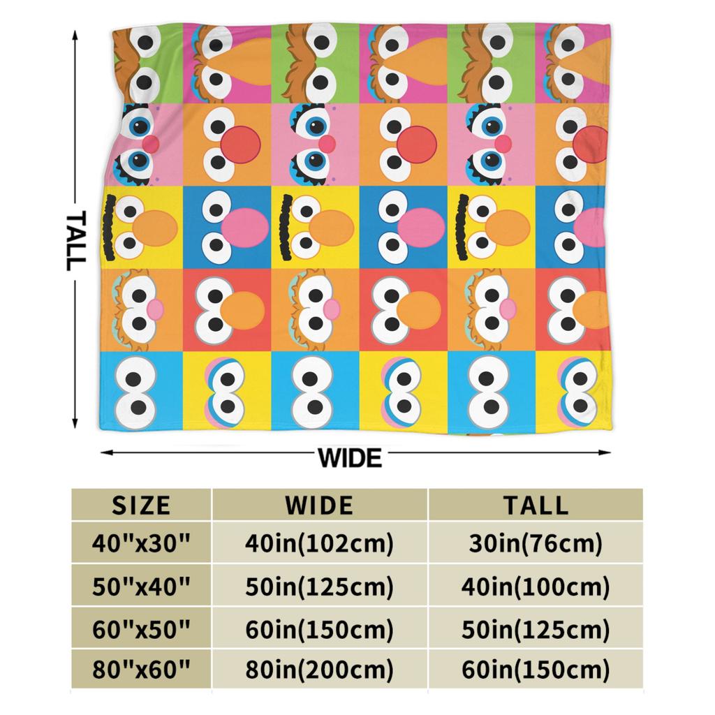 Sesame Street Character Eyes Pattern Blankets Flannel  Super Warm Throw Blanket for Outdoor Travel Bedspread