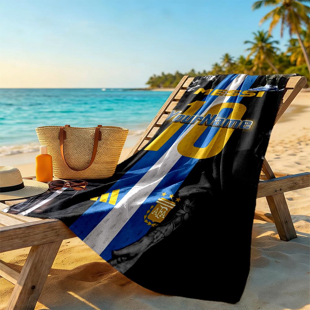 Messi Customize Your Name Beach Towel Quick-Dry Soft Microfiber Suitable for Swimming Gym Camping Yoga Vacation