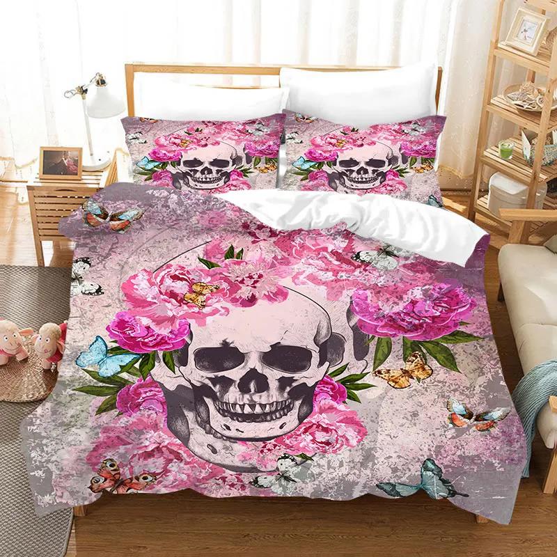 Print Halloween 3d Bedclothes Golden Rose Skull Super Soft Comfortable Luxury Bedding Set Home Textile Duvet Cover Sets 28x228