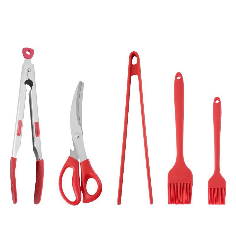 Koreanische Grillschere, Clip, Grillzange und Ölpinsel-Set zum Kochen, multifunktionales Silikon-Camping-BBQ-Werkzeug, Küchenzubehör