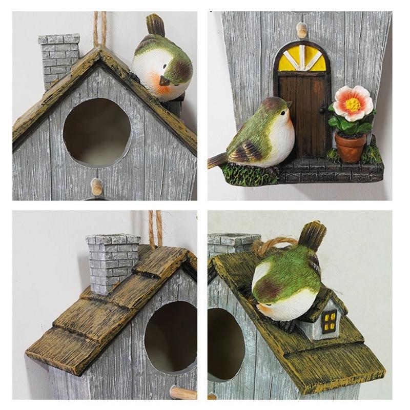 Resin Bird House Waterproof Outdoor Easy Installation Garden House Attracts Bird Hummingbird Shelter Cage Nest