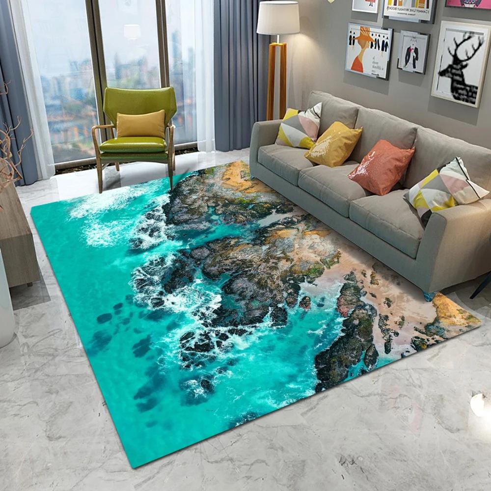 Beach Waves Printed Area Rug for Living Room Kids Room Kitchen Mat Modern Floor Carpet Entrance Bathroom Non-Slip Home Decor